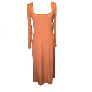 Rust Long Sleeve Square Neck Maxi Dress w/ Built-In Shapewear - Size L B095